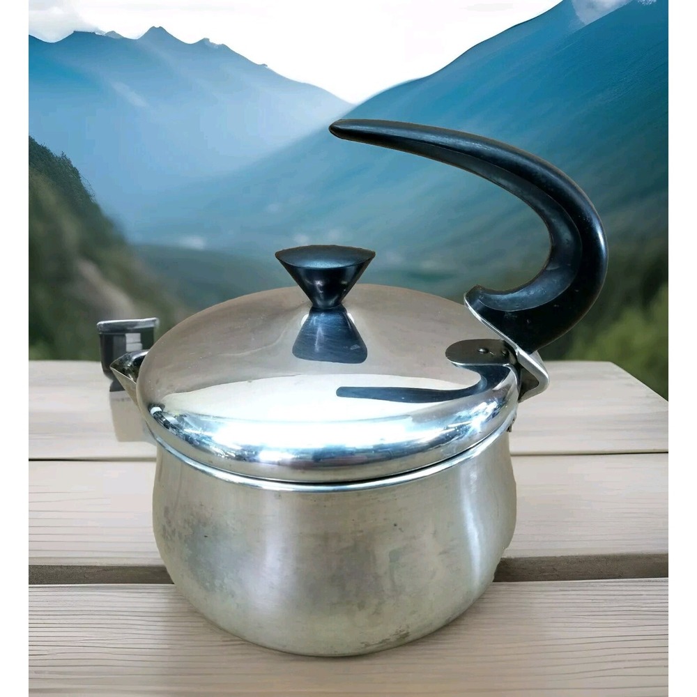 Vintage Farberware 2 Quart Stainless Steel Tea Pot Kettle Mid Century Modern